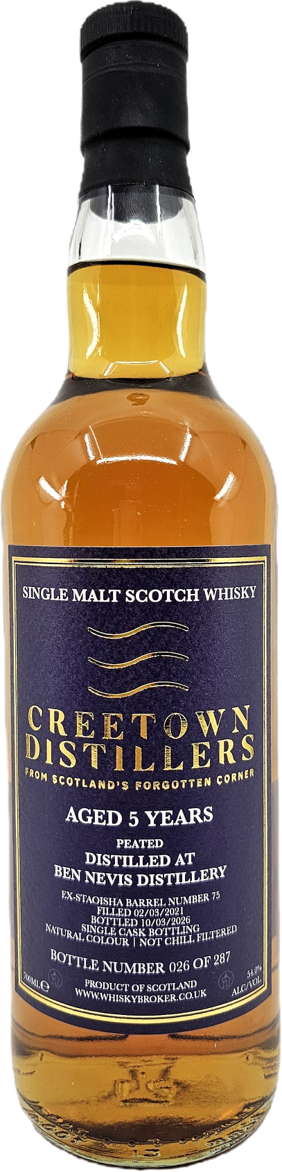 Creetown Distillers Ben Nevis 5YR Peated Single Malt Scotch